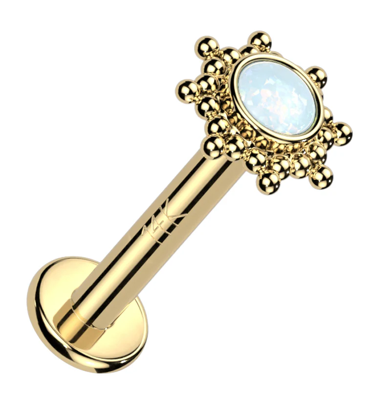 14kt Gold Solar White Opalite Internally Threaded Labret - Mrs Treak