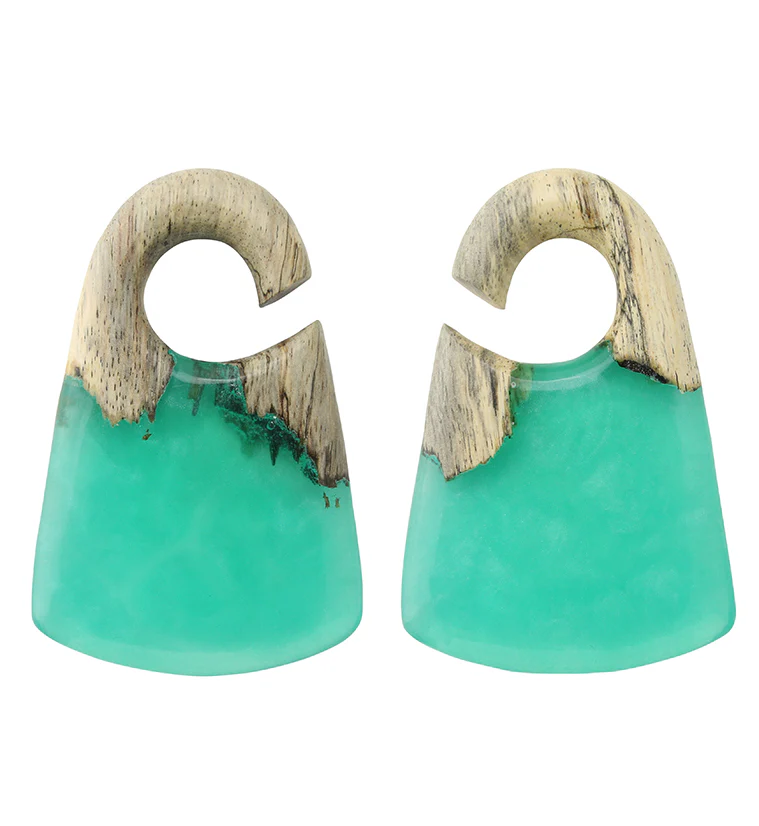 Green Resin Locket Tamarind Wood Ear Weights - Mrs Treak