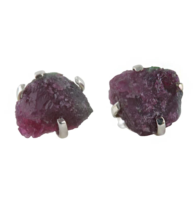 Ruby in Zoisite Stone Prong Set Sterling Silver Earrings - Mrs Treak