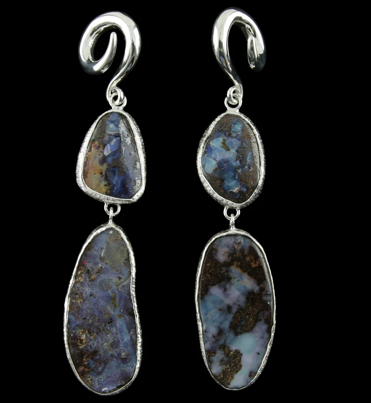 Double Boulder Opal Ear Weights Version 22 - Mrs Treak