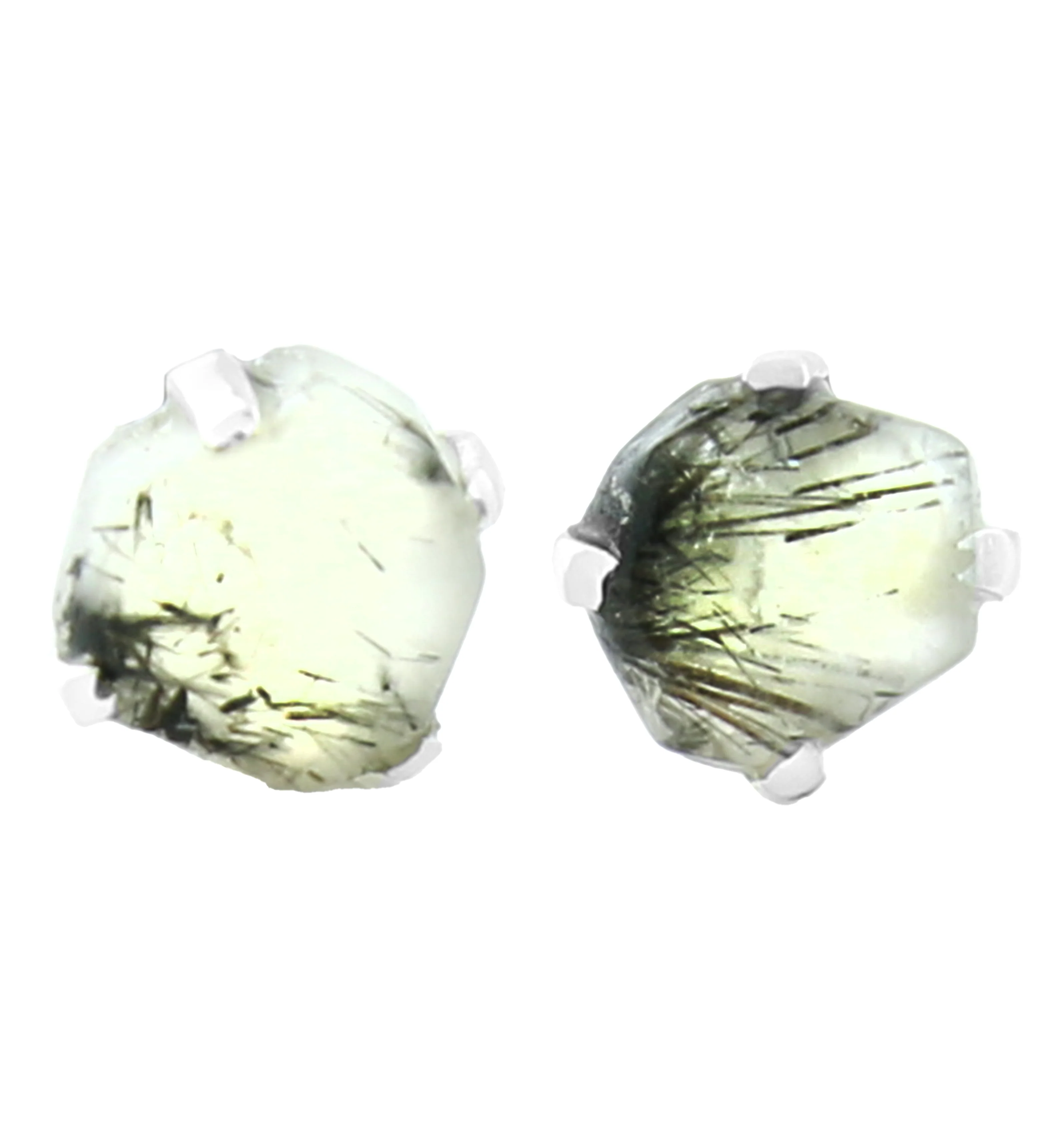Tourmalated Quartz Stone Prong Set Sterling Silver Earrings - Mrs Treak