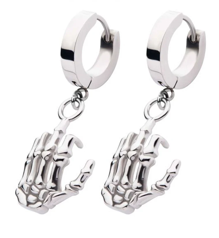 Skeleton Hand Stainless Steel Huggie Earrings - Mrs Treak