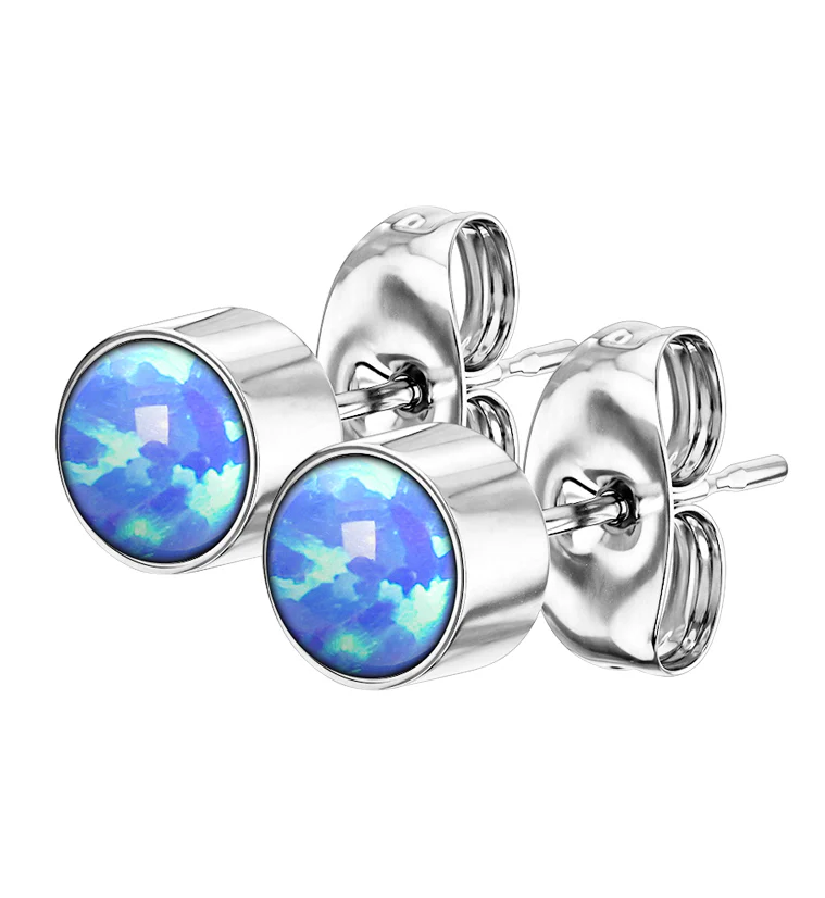 Bezel Blue Opalite Stainless Steel Earrings - Mrs Treak