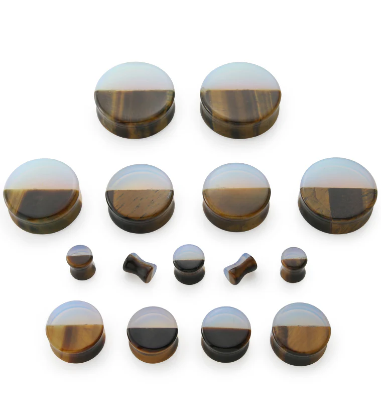 50/50 Opalite X Tigers Eye Stone Plugs - Mrs Treak