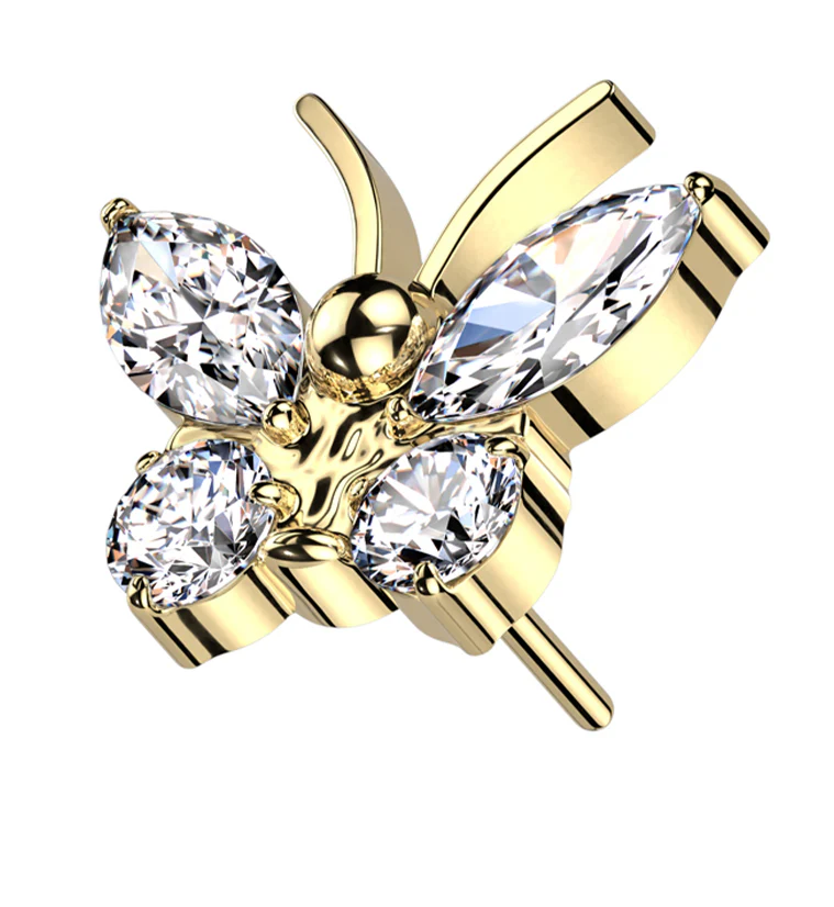 Gold PVD Butterfly Antennae Clear CZ Titanium Threadless Top - Mrs Treak