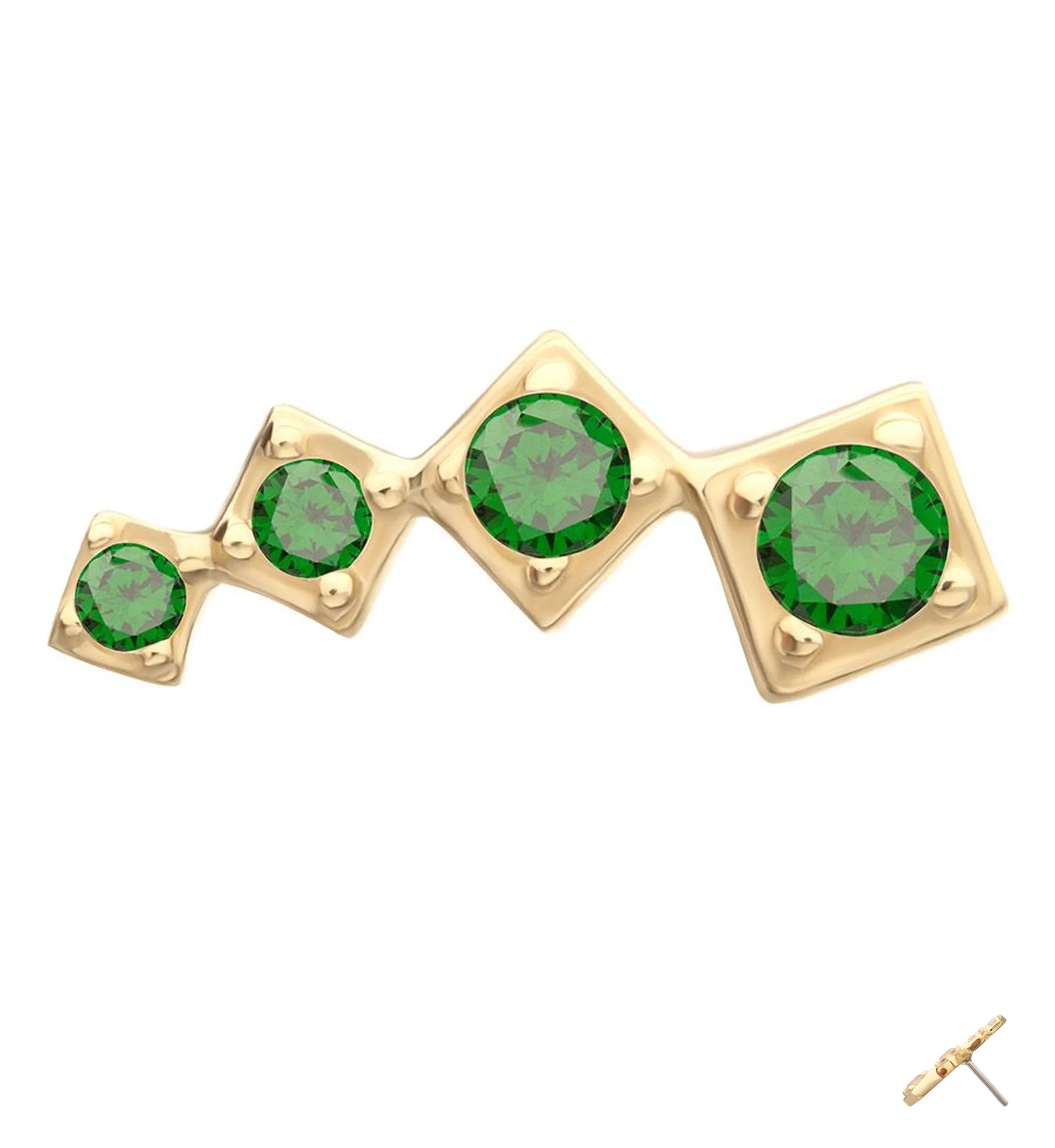 14kt Gold Square Crescendo Emerald CZ Threadless Top - Mrs Treak