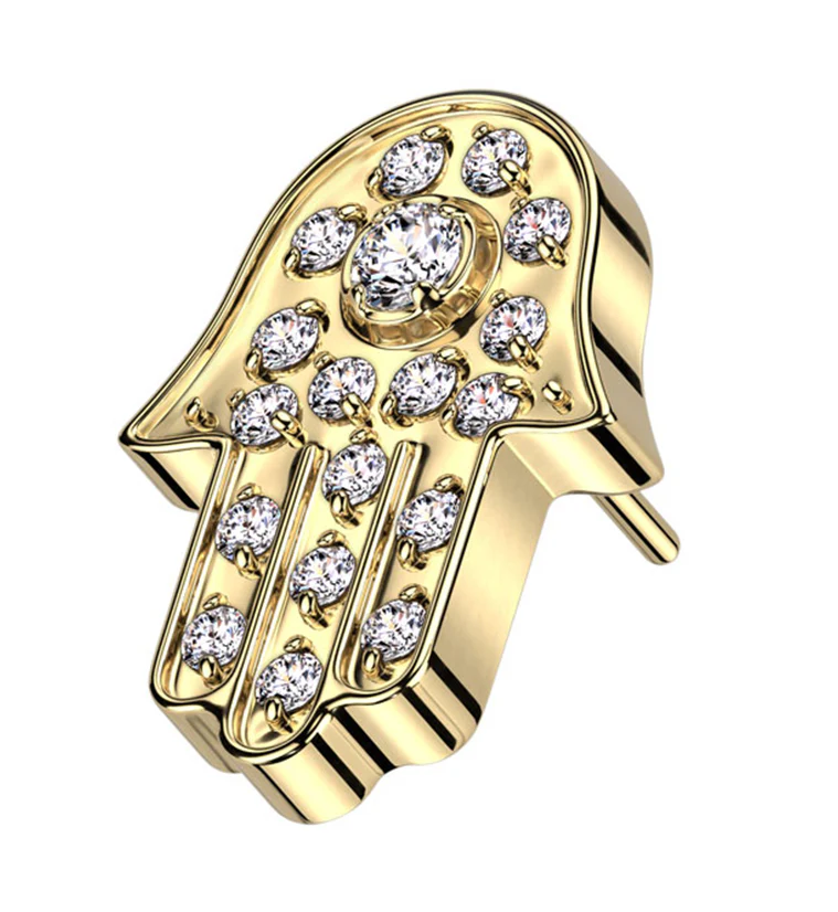 Gold PVD Hamsa Hand Clear CZ Titanium Threadless Top - Mrs Treak
