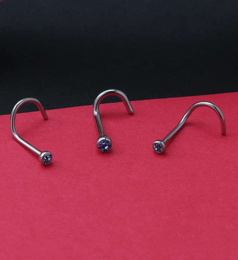 Tanzanite Gem Nose Screw Ring - Mrs Treak