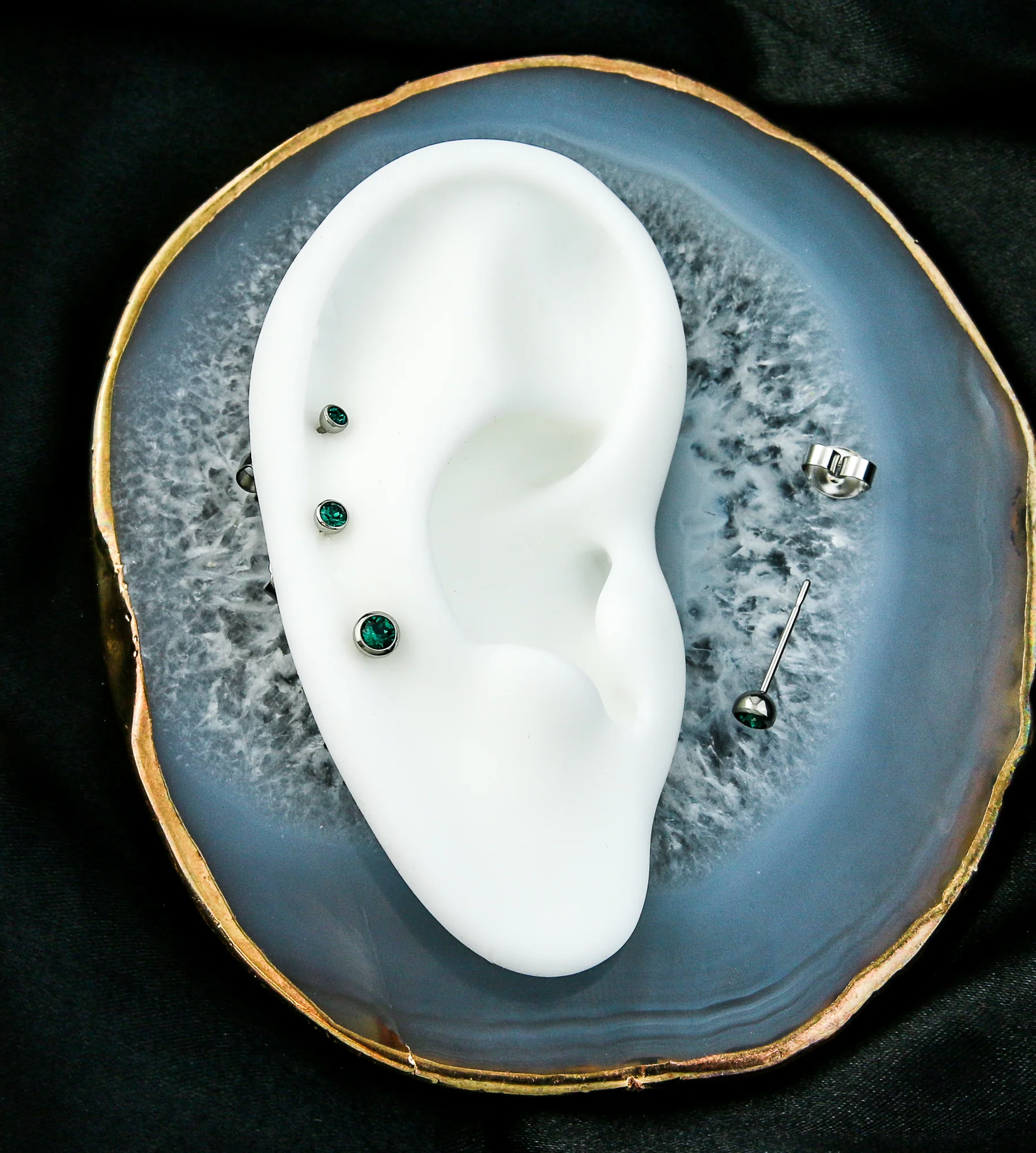 Dark Green Bezel CZ Stainless Steel Stud Earrings - Mrs Treak