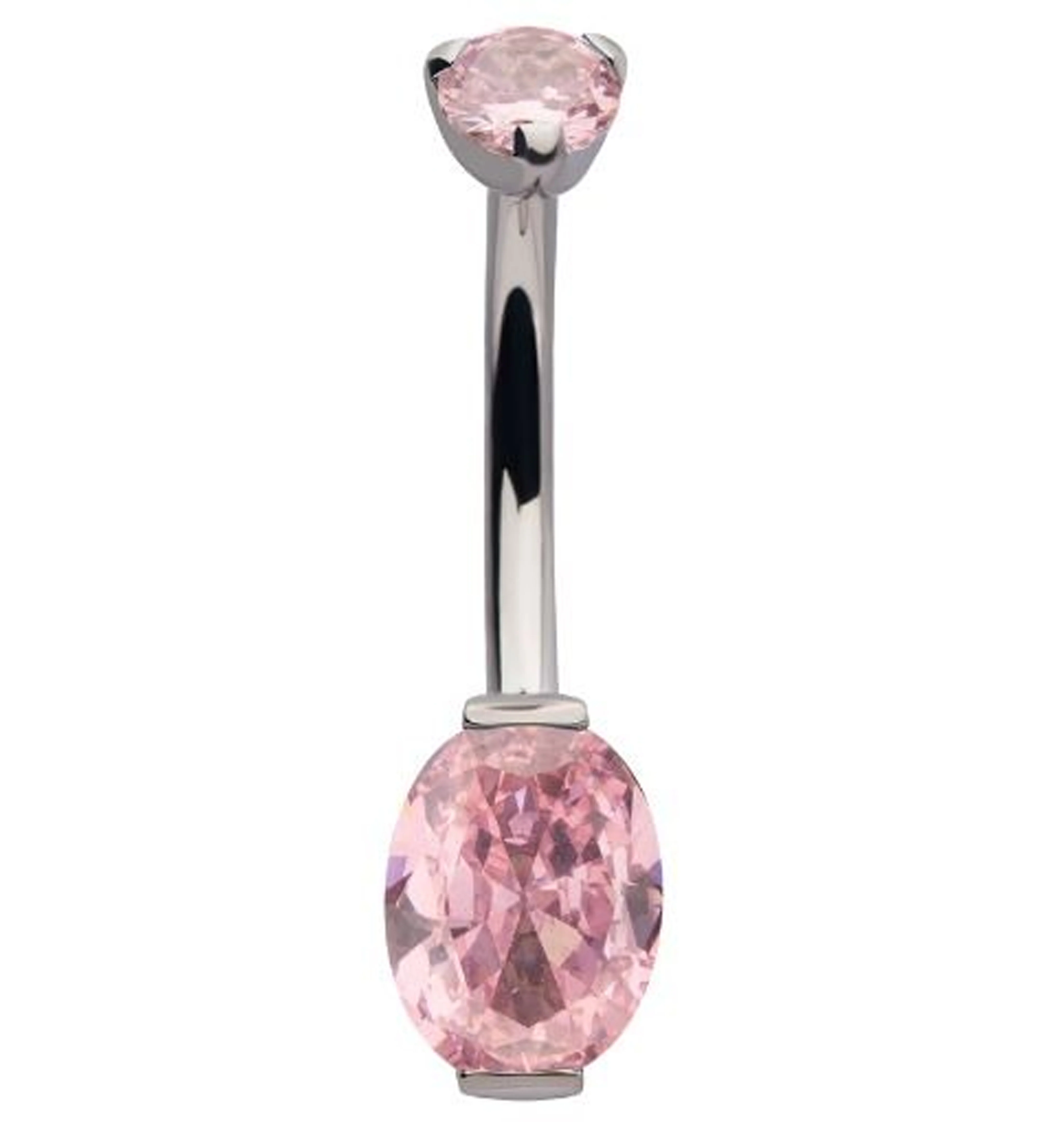 Oval Pink CZ Titanium Belly Button Ring - Mrs Treak