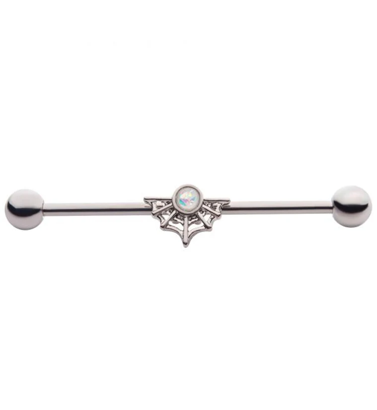 Spider Web White Opalite Industrial Barbell - Mrs Treak