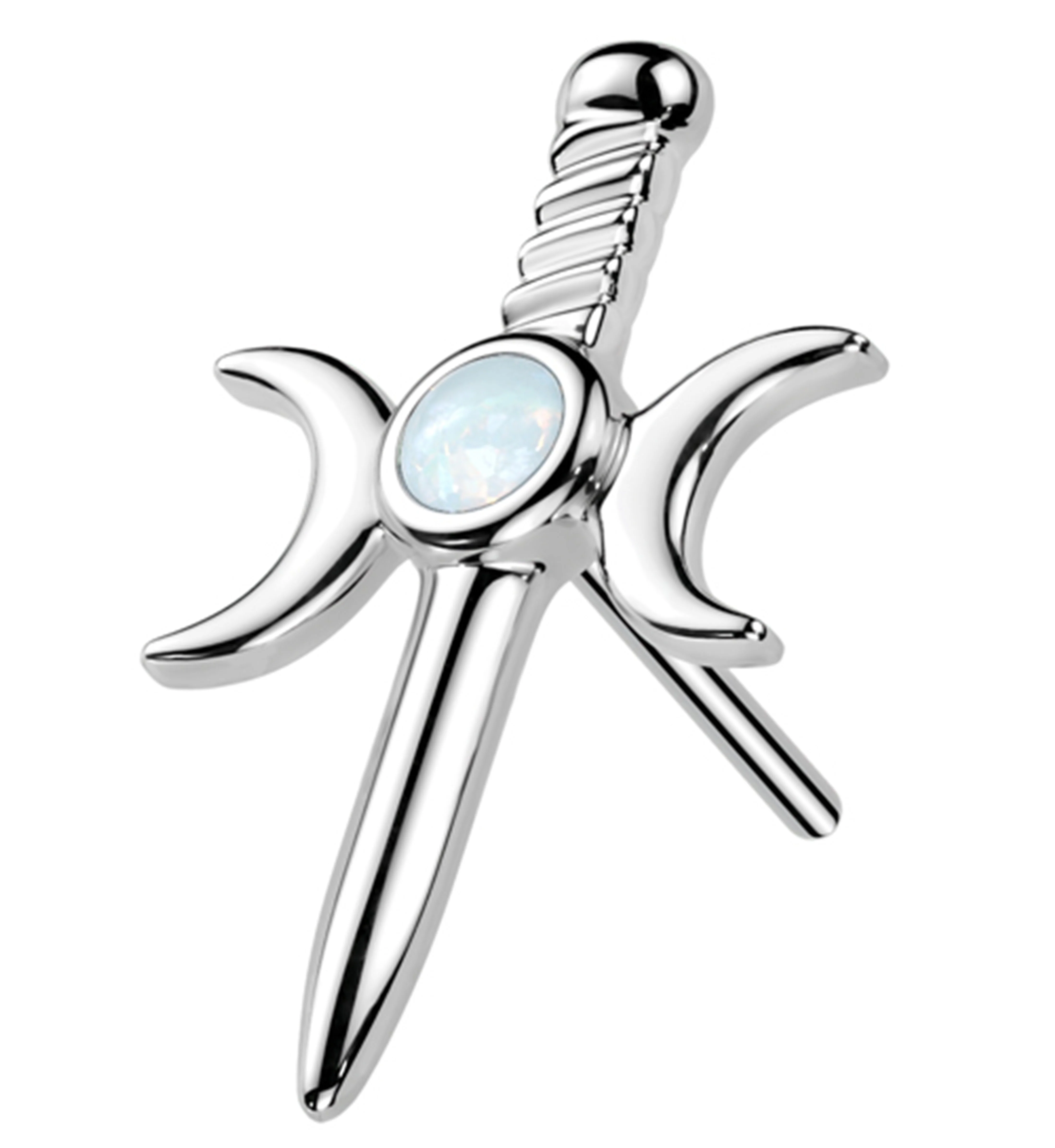 14kt White Gold White Opalite Moon Phase Dagger Threadless Top - Mrs Treak