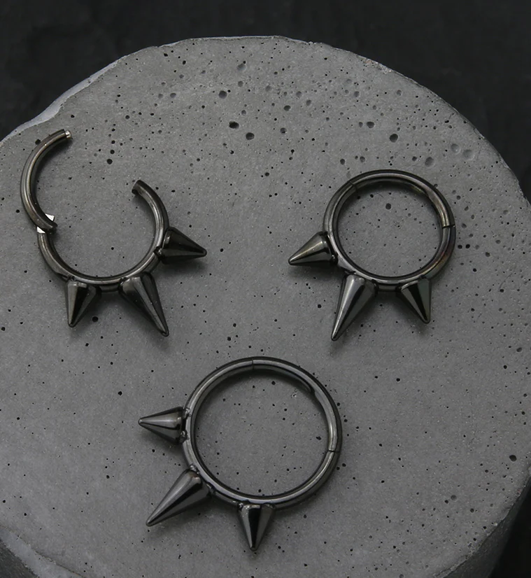 Black PVD Spiked Hinged Segment Ring - Mrs Treak