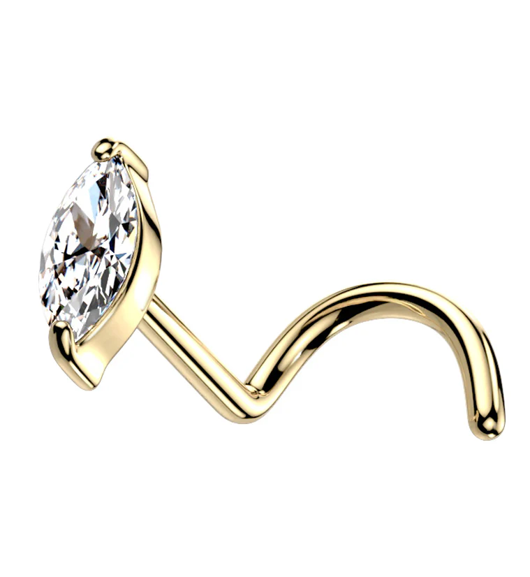 14kt Gold Ovate Clear CZ Nose Screw - Mrs Treak