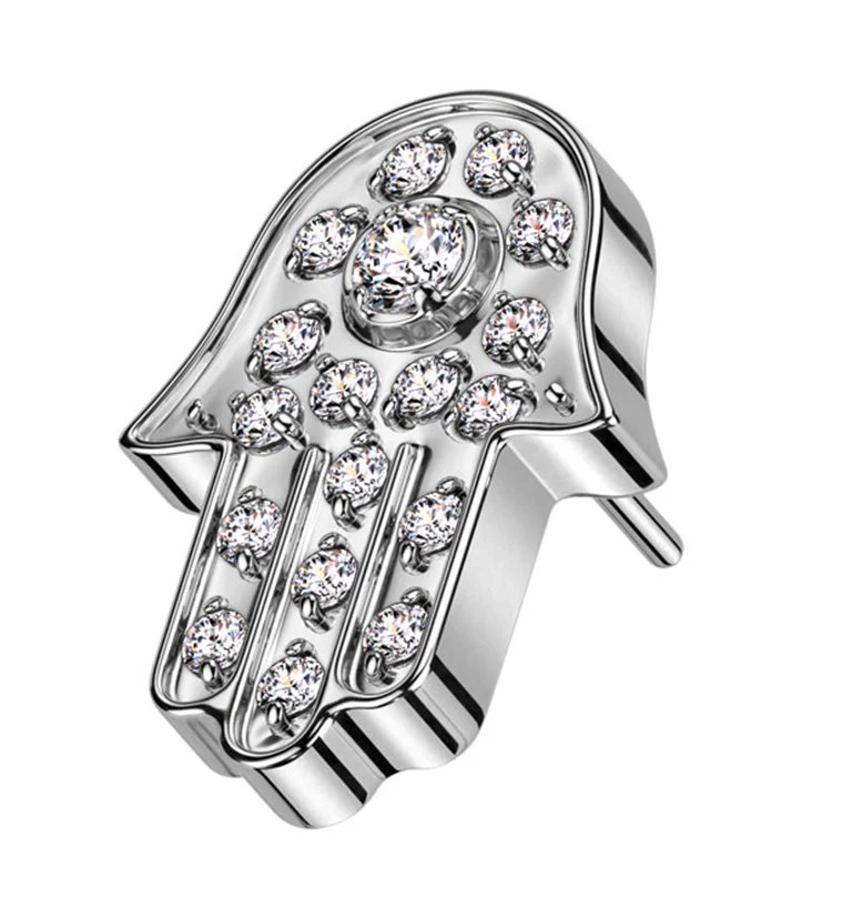 Hamsa Hand Clear CZ Titanium Threadless Top - Mrs Treak