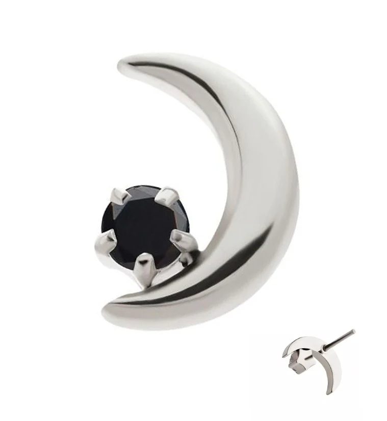 Crescent Moon Black CZ Threadless Titanium Top - Mrs Treak