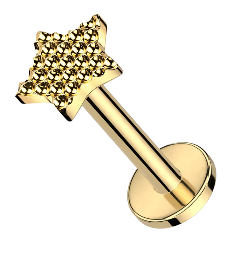 Gold PVD Beaded Star Internally Threaded Titanium Labret - Mrs Treak
