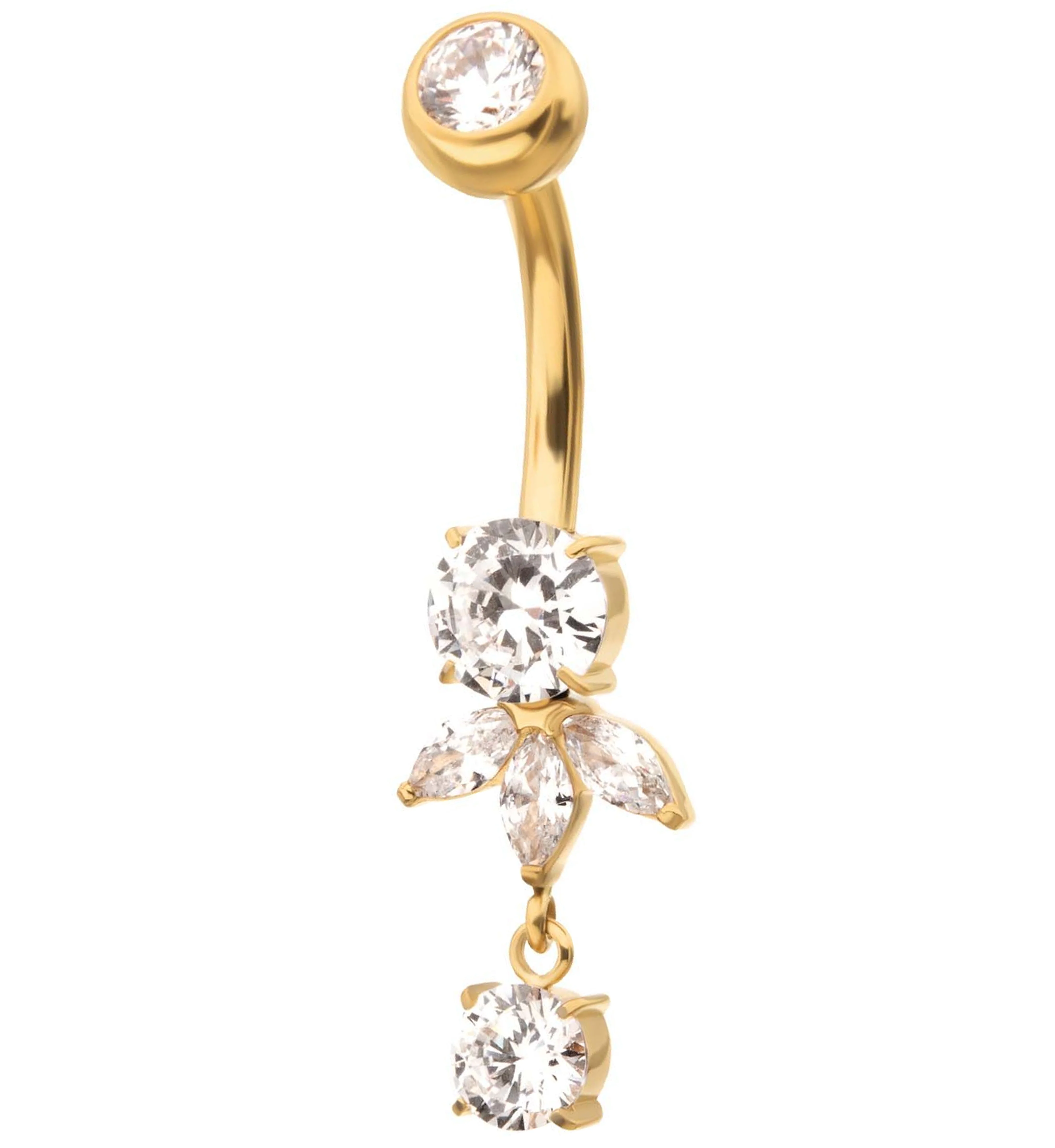 24kt Gold PVD Clear CZ Teardrop Dangle Titanium Belly Button Ring - Mrs Treak