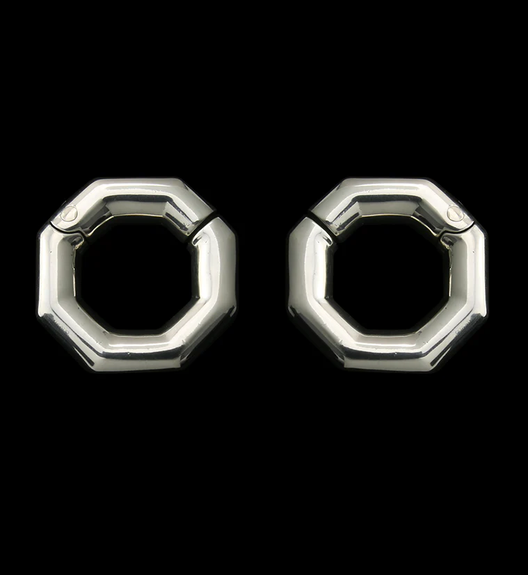 Octagon White Brass Hinged Ear Weights - Mrs Treak
