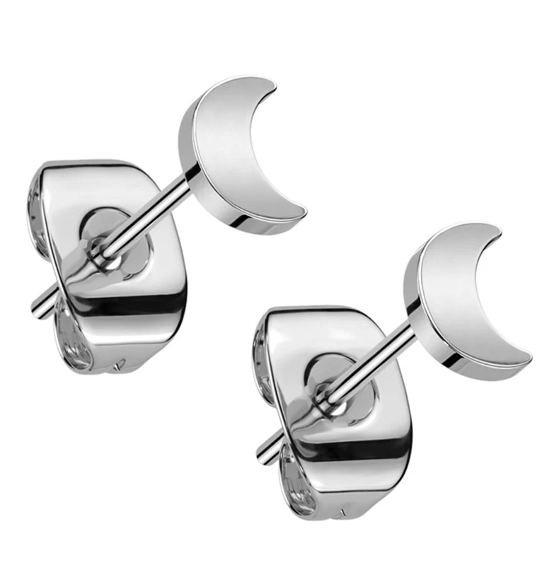 Crescent Moon Titanium Stud Earrings - Mrs Treak