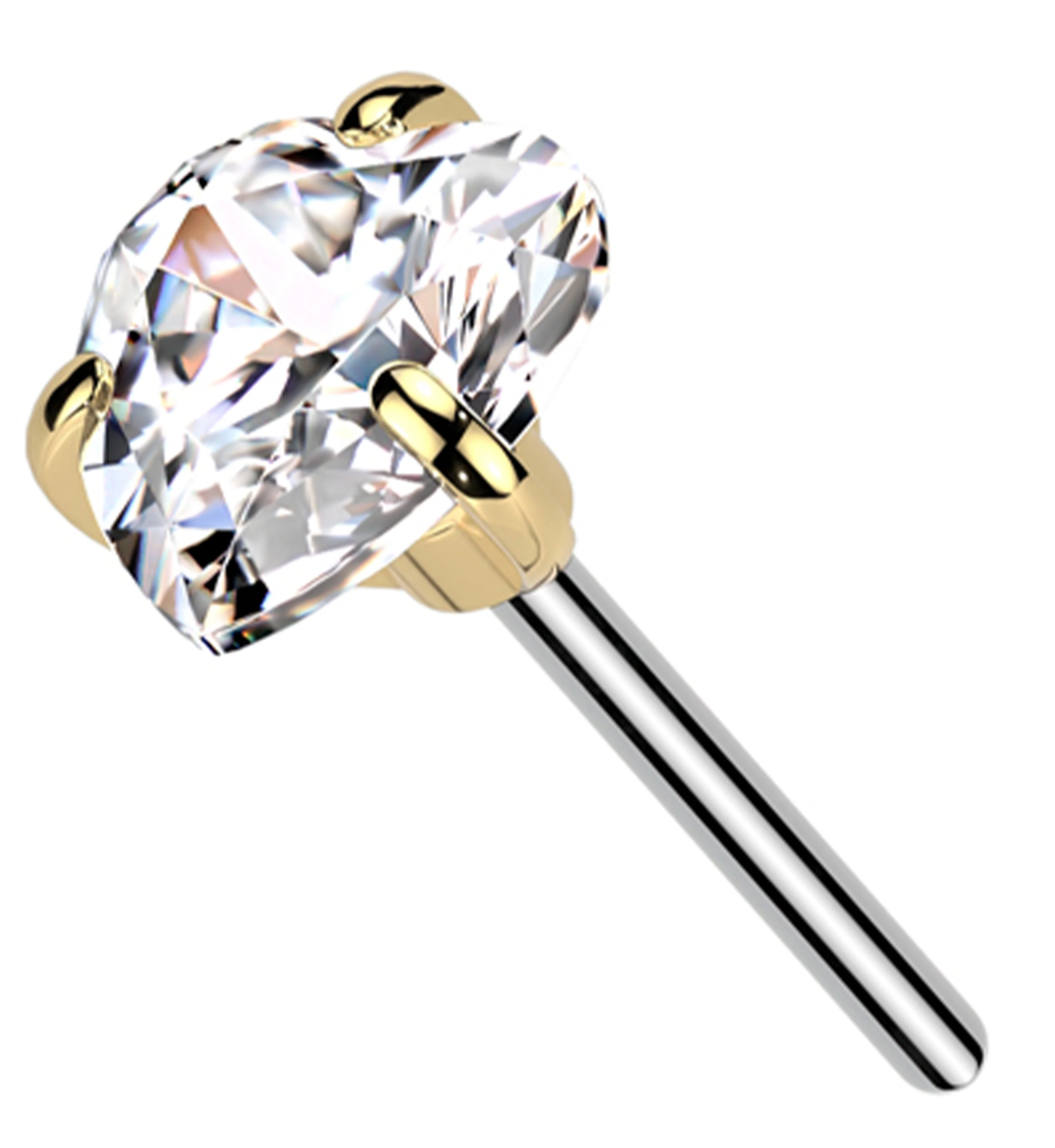 Gold PVD Heart Prong Clear CZ Titanium Threadless Top - Mrs Treak
