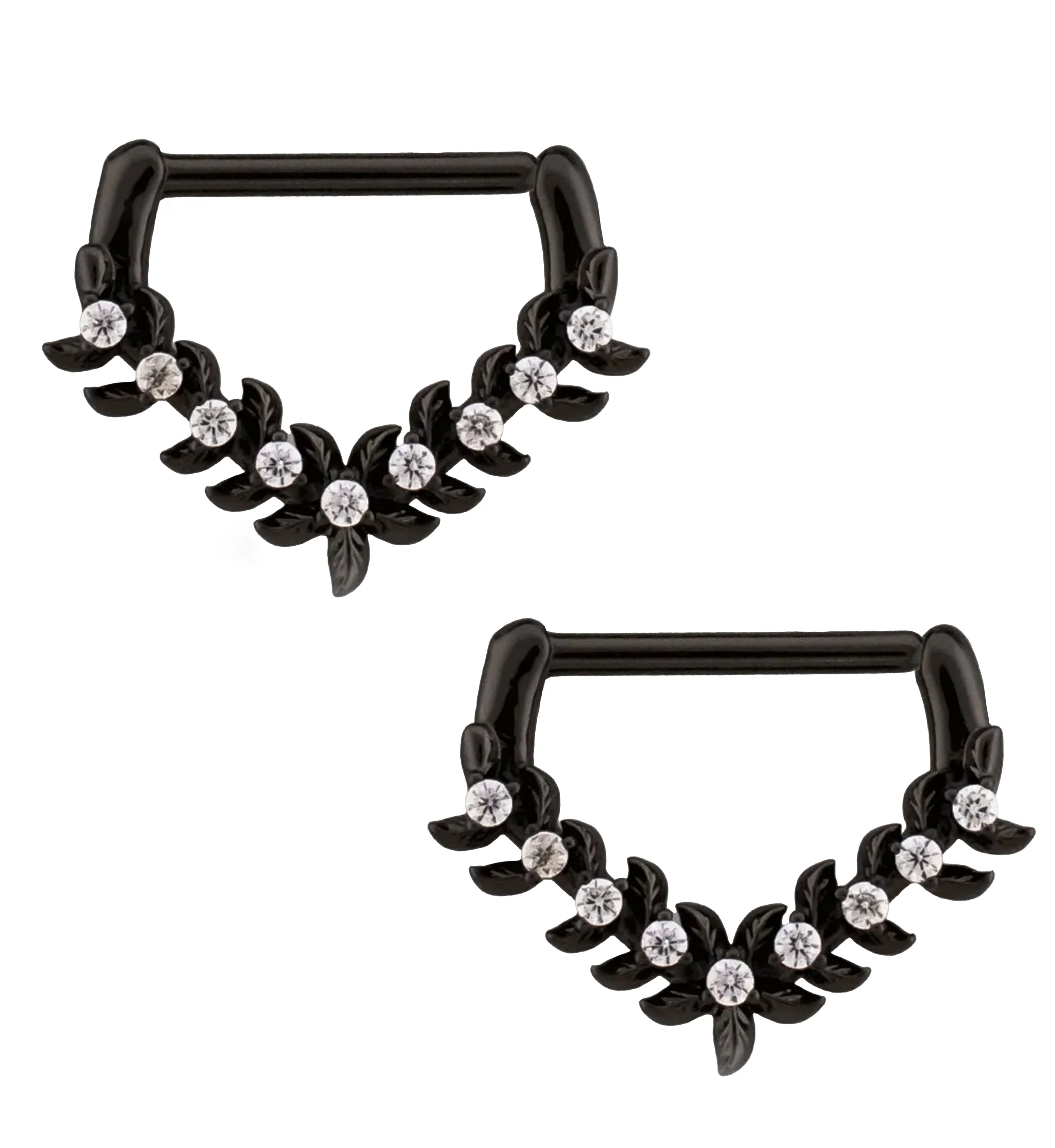 Black PVD Laurel Point Clear CZ Stainless Steel Nipple Clicker - Mrs Treak