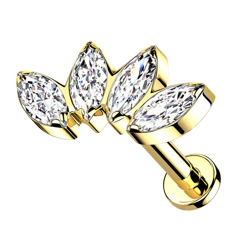 Gold PVD Half Crown CZ Gem Titanium Labret Post - Mrs Treak