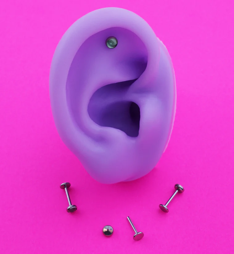 Bezel Green Onyx Stone Threadless Titanium Labret - Mrs Treak