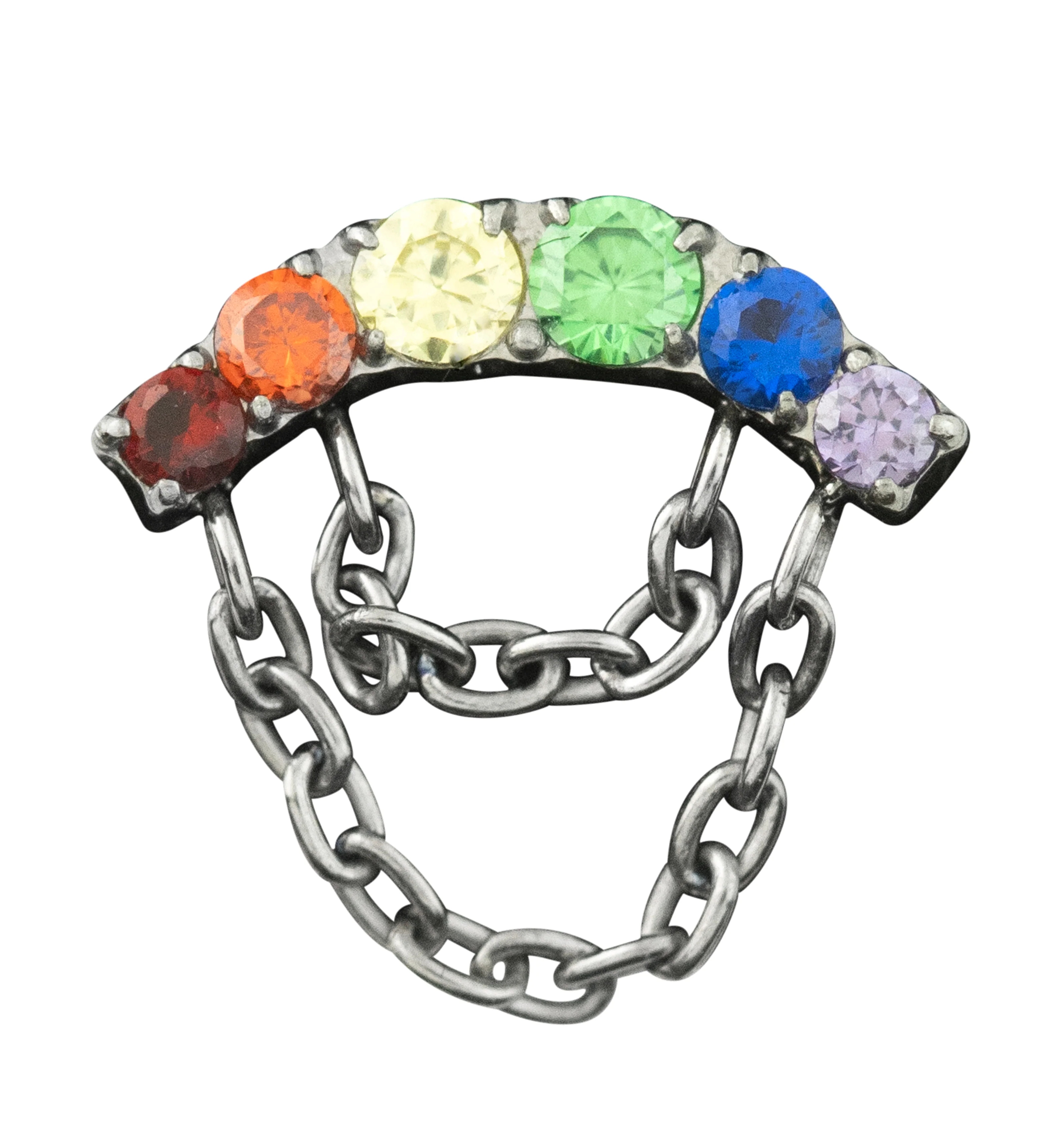 Arch Rainbow CZ Double Dangle Chain Threadless Titanium Top - Mrs Treak