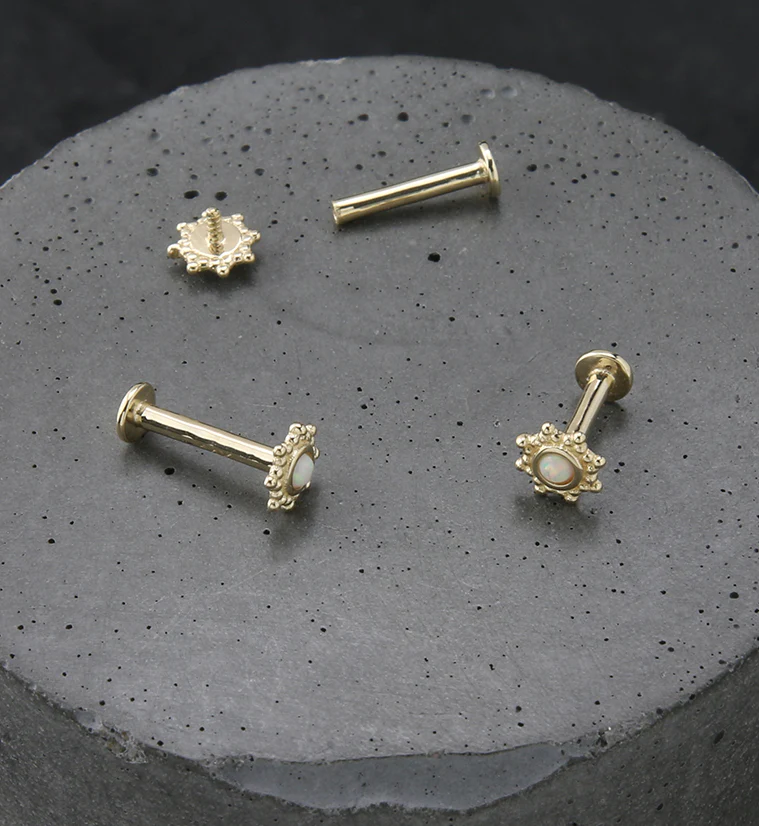 14kt Gold Solar White Opalite Internally Threaded Labret - Mrs Treak