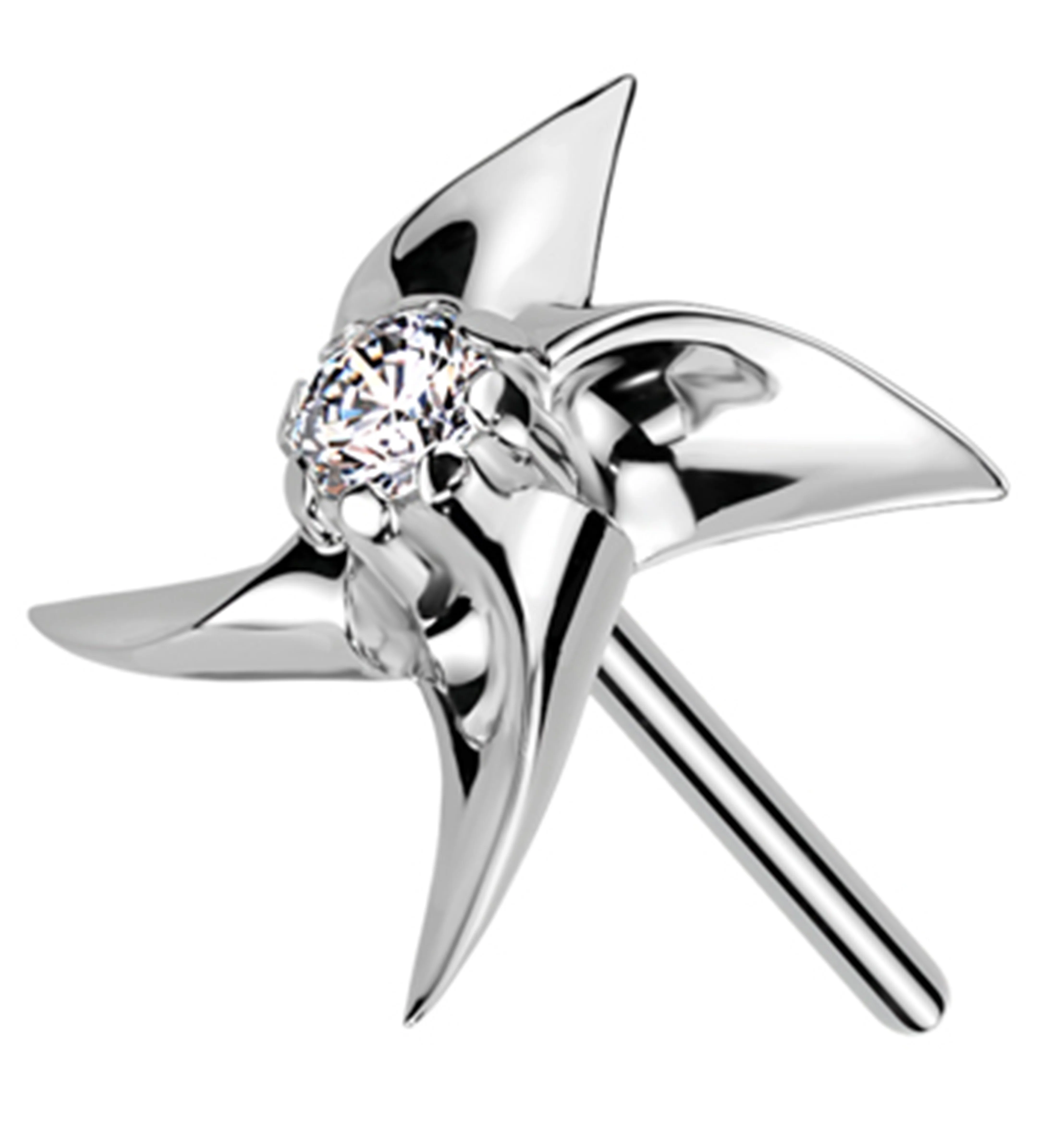 14kt White Gold Pinwheel Clear CZ Threadless Top - Mrs Treak