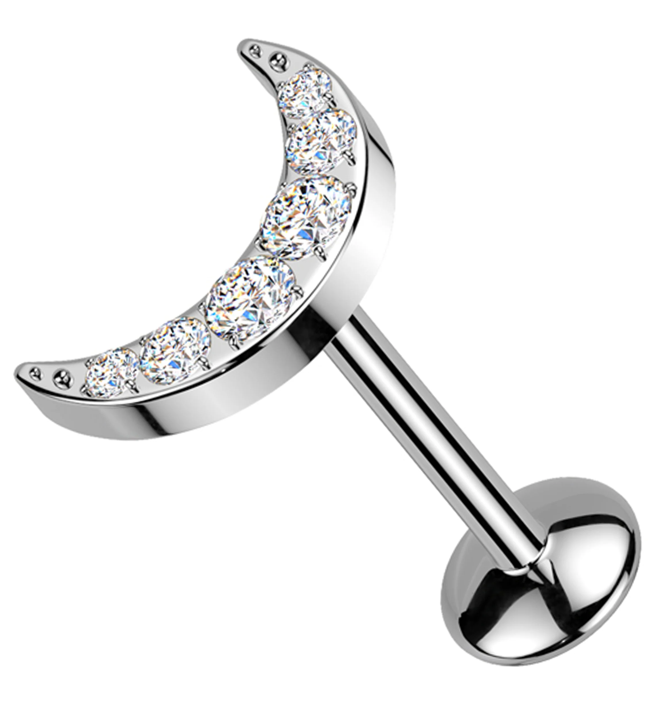 Crescent Moon Clear CZ Titanium Convex Disk Labret - Mrs Treak
