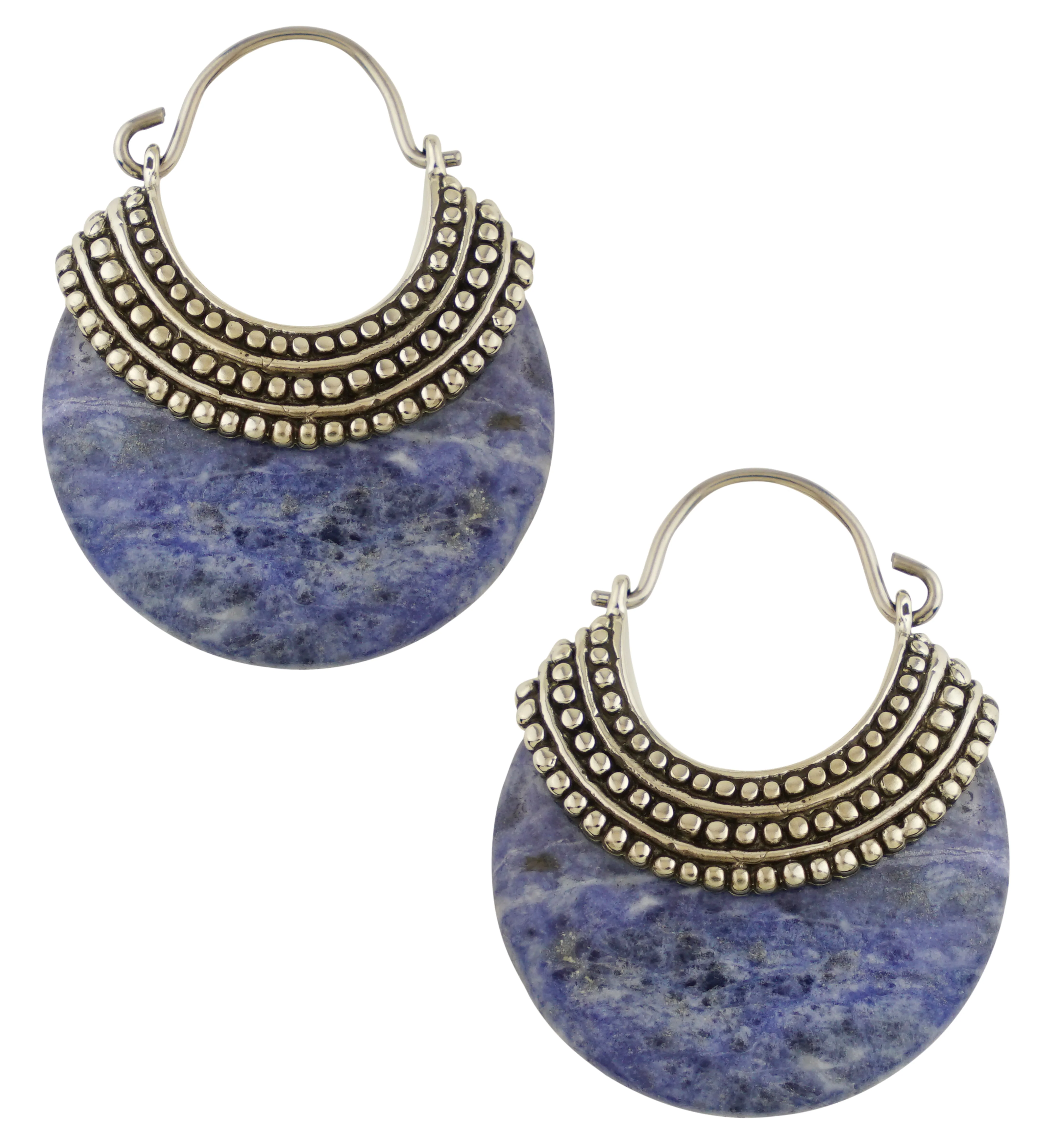 Blue Aventurine Beaded White Brass Stone Earrings - Mrs Treak