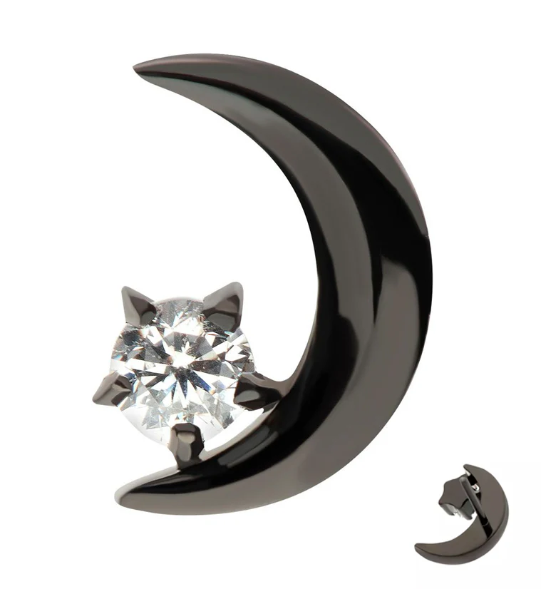 Black PVD Half Moon CZ Threadless Titanium Top - Mrs Treak