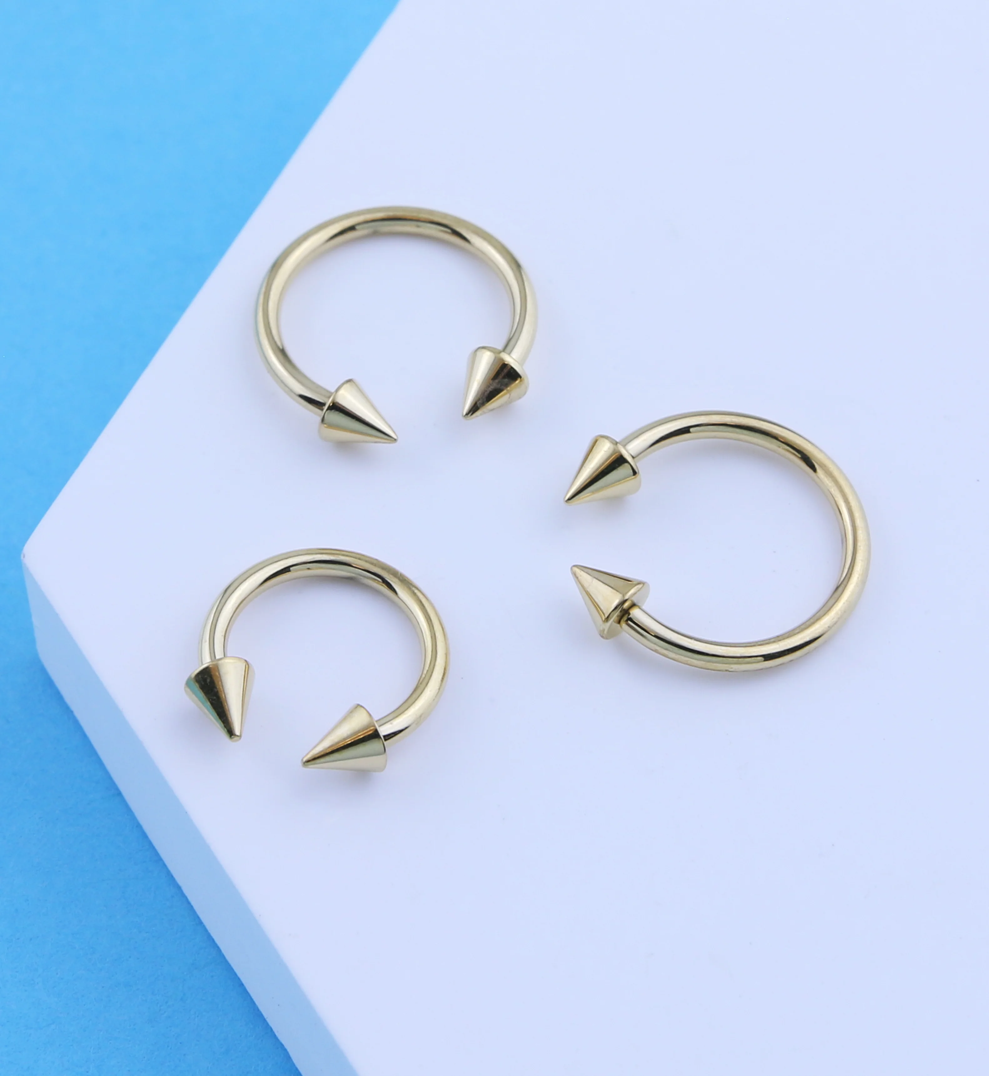 24kt Gold PVD Spike Internally Threaded Titanium Circular Barbell - Mrs Treak