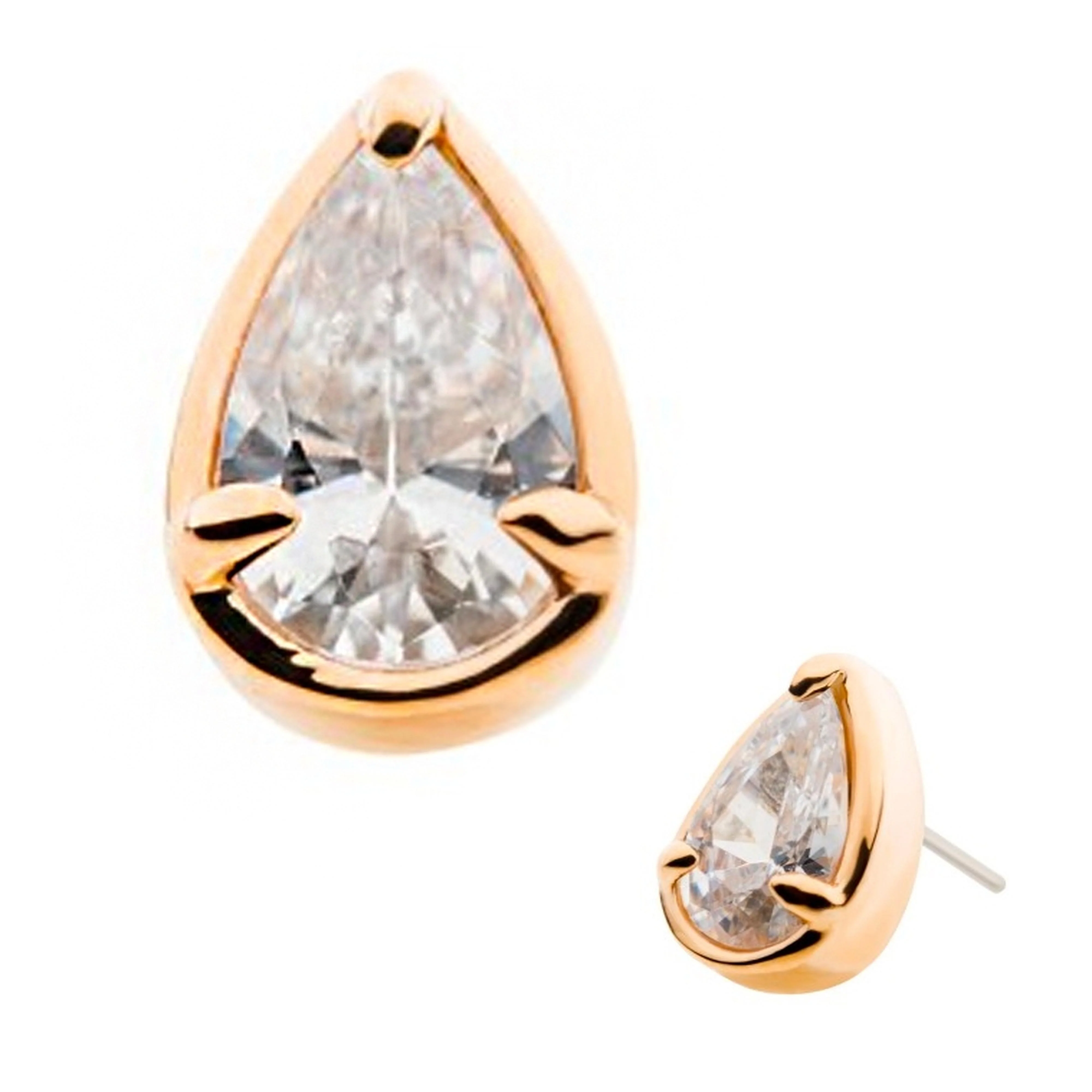 14kt Gold Teardrop Prong CZ Threadless Top - Mrs Treak