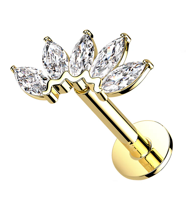 14kt Gold Lotus CZ Threadless Labret - Mrs Treak