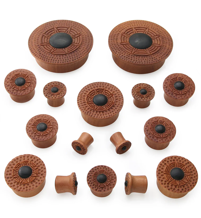 Black Sun Hammered Saba Wood Mayan Flare Plugs - Mrs Treak
