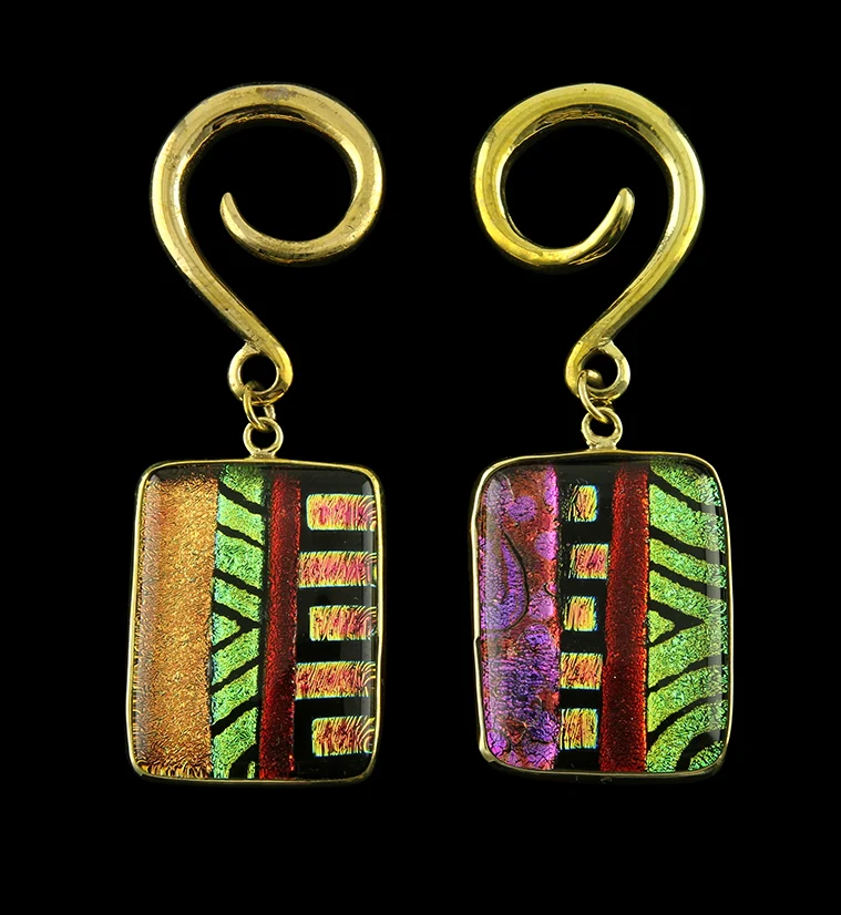 Santa Fe Dichroic Glass Brass Ear Weights Version 8 - Mrs Treak